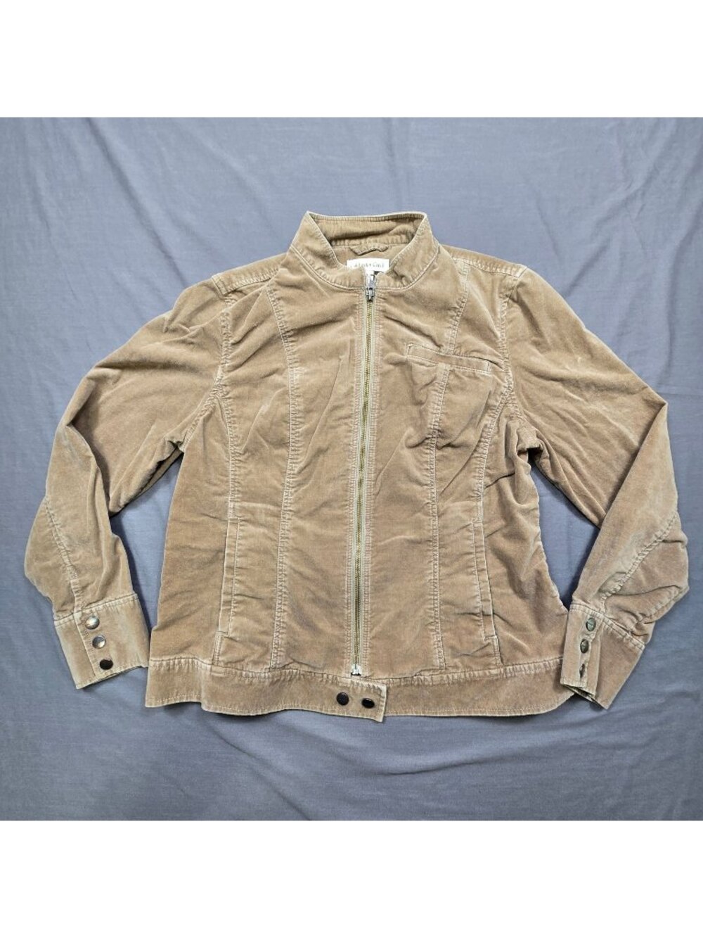 Coldwater Creek Size 12 Velvet Jacket Tan Button Cuffs Full Zip Casual